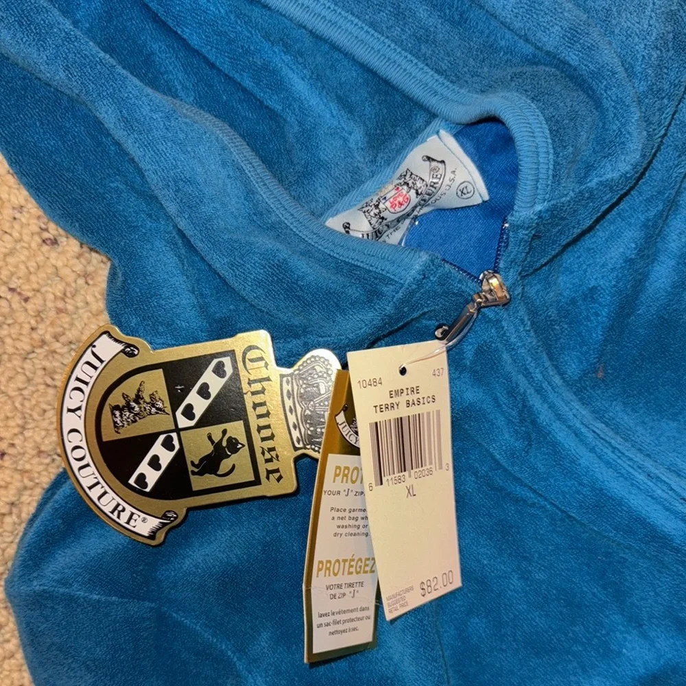 Juicy Couture Teal Terry Hoodie Jogger Tracksuit Sweatsuit Set Top XL Bottom L - Picture 6 of 7